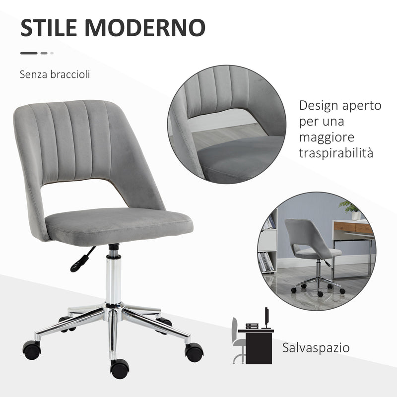 Sedia Operativa da Ufficio 49x54x79-91 cm in Tessuto Vellutato Grigio-5