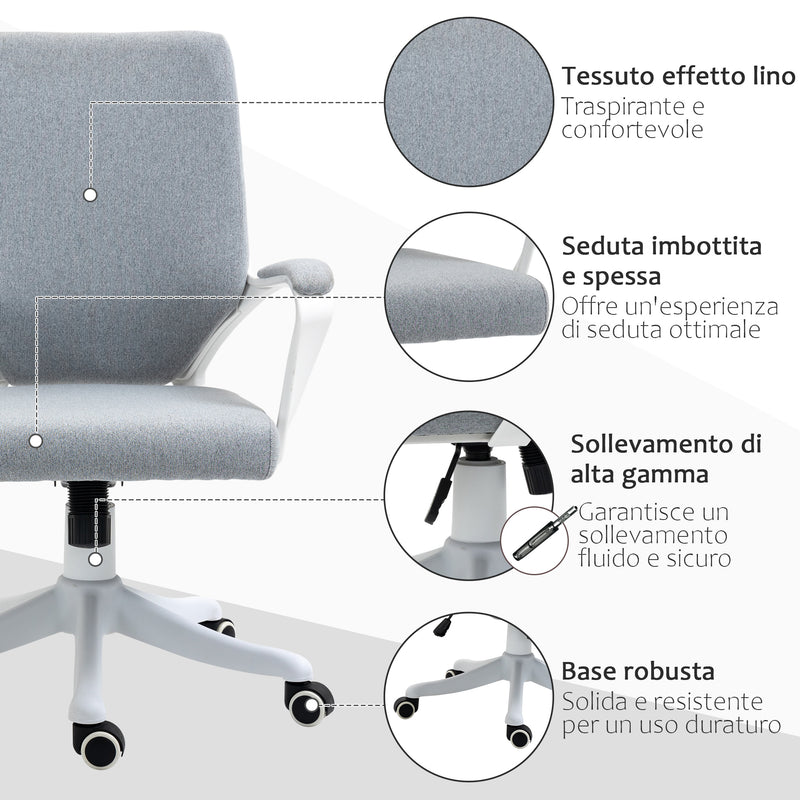 Sedia Operativa da Ufficio 62x69x92-102 cm in Tessuto Effetto Lino Grigia –  acquista su Giordano Shop