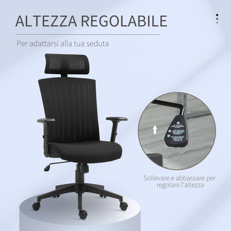 Sedia Poltrona Direzionale da Ufficio 65x63x119-129 cm in Tessuto Nero-5