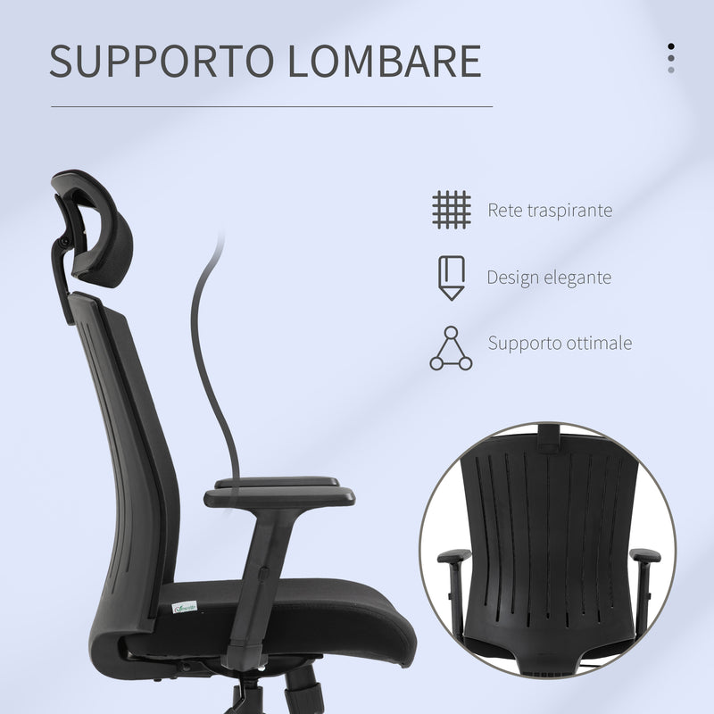 Sedia Poltrona Direzionale da Ufficio 65x63x119-129 cm in Tessuto Nero-6