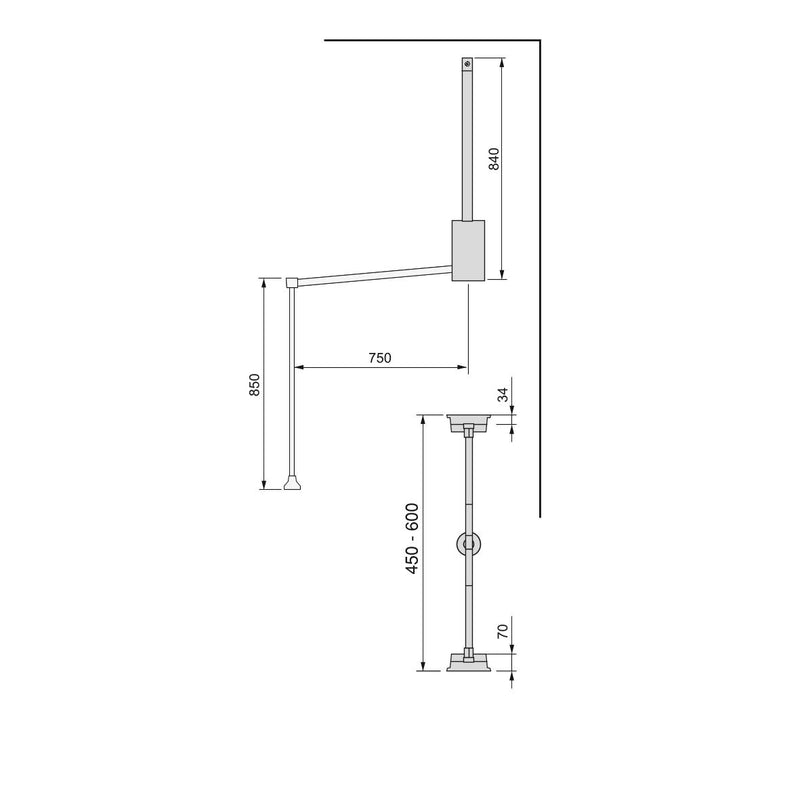 Appendiabiti per Armadio Hang H450 - 600 Verniciato Nero Acciaio e Tecnoplastica Emuca-2