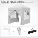 Gazebo da Giardino Pieghevole 2x2m con 4 Pareti Rimovibili in Poliestere e Acciaio Bianco-8