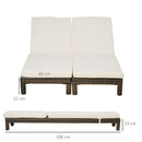 Set 2 Lettini Prendisole 196x60x22 cm in Rattan PE Marrone e Bianco-3