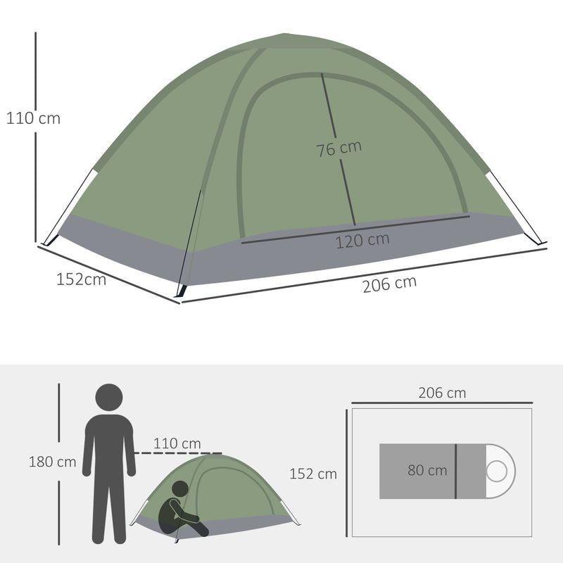 Tenda da Campeggio 2 Posti 206x152x110 cm con Porta a Cerniera Zanzariera e  Finestre a Rete Verde – acquista su Giordano Shop