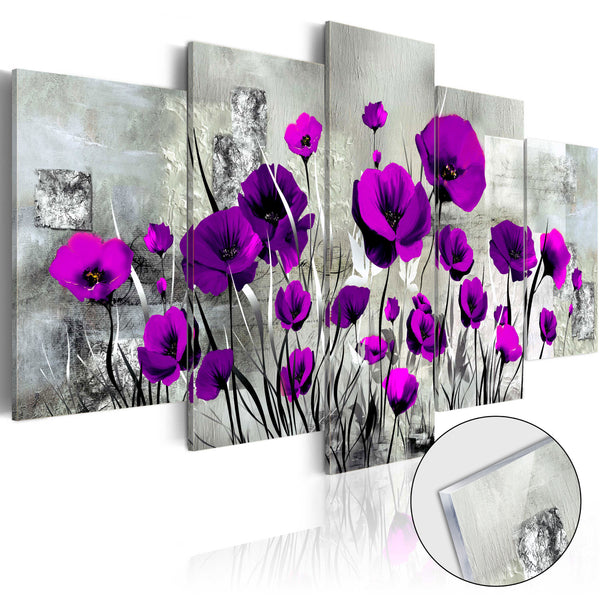 Quadro Su Vetro Acrilico - Meadow - Purple Poppies 100x50cm Erroi sconto