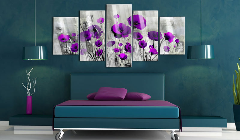 Quadro su Vetro Acrilico - Meadow - Purple Poppies 100x50cm Erroi-2