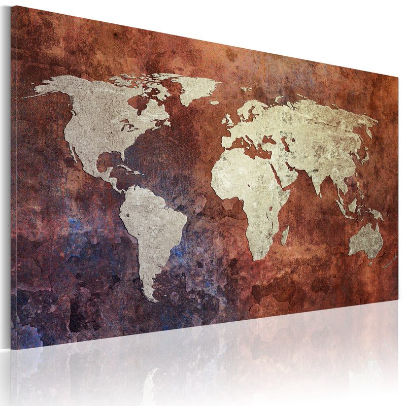 Quadro con cornice, Mappa del mondo su legno - 45x30