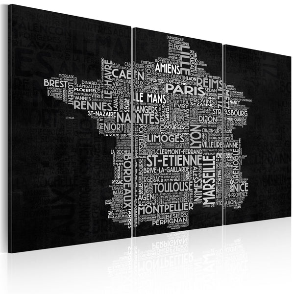 sconto Quadro - Text Map Of France On The Black Background - Triptych Erroi