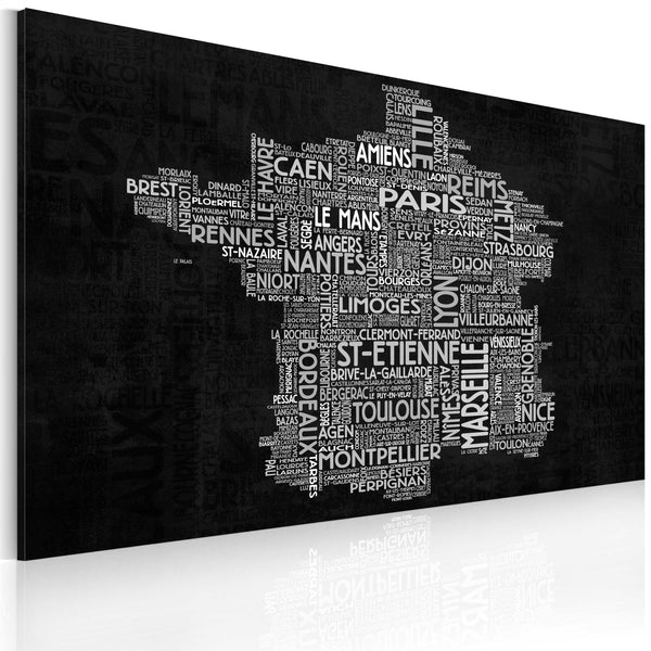 online Quadro - Text Map Of France On The Black Background Erroi