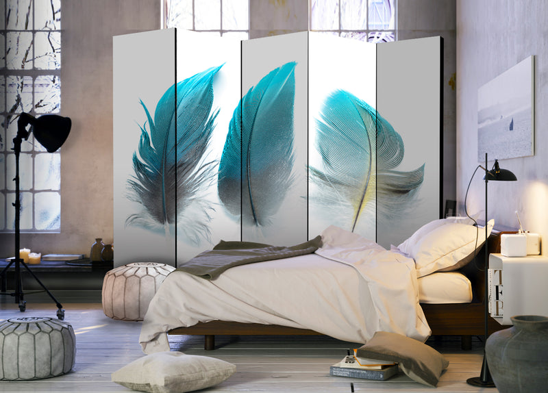 Paravento 5 Pannelli - Blue Feathers II 225x172cm Erroi-2