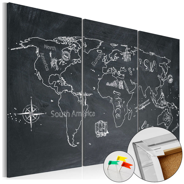 Quadro Di Sughero - Travel Broadens The Mind - Triptych [Cork Map] 120x80cm Erroi online