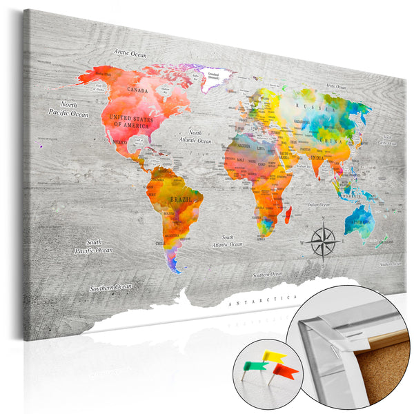 Quadro Di Sughero - Multicolored Travels [Cork Map] 120x80cm Erroi sconto