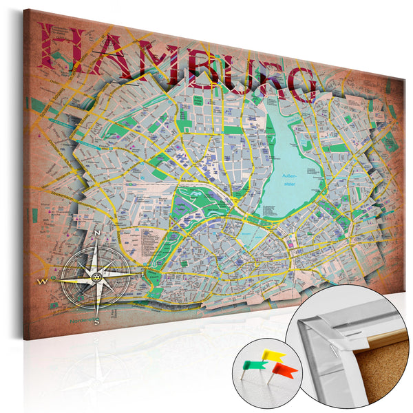 acquista Quadro Di Sughero - Hamburg [Cork Map] 120x80cm Erroi