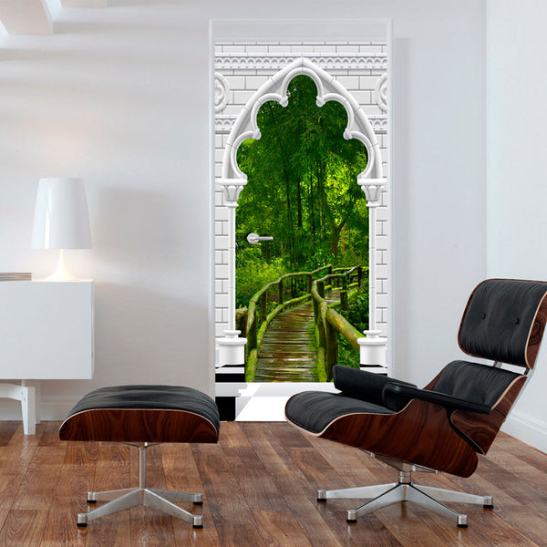 sconto Carta Da Parati Fotomurale Per Porta - Gothic Arch And Jungle I 100x210cm Erroi