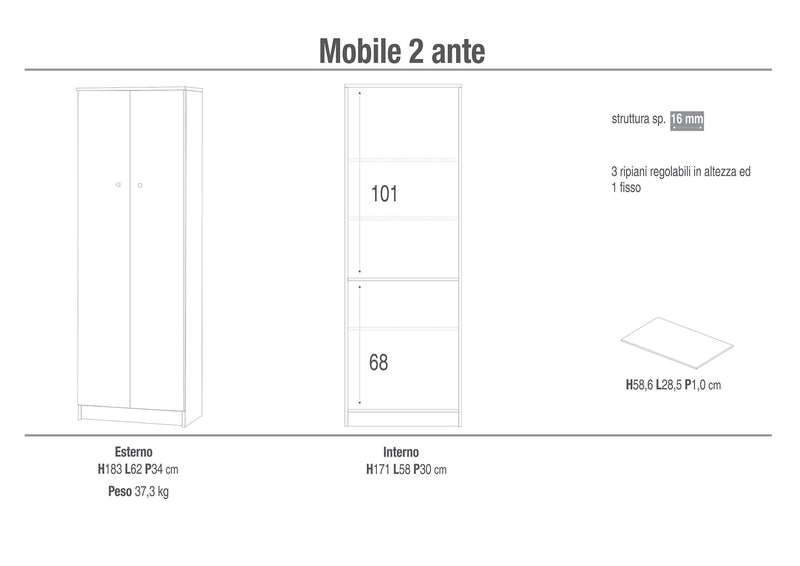 Mobile 2 Ante 62x182x34 cm Olmo Chiaro – acquista su Giordano Shop