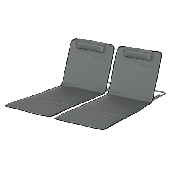 Set 2 Lettini Spiaggia Pieghevoli con Schienale Regolabile a 5 Livelli 53x124x35-45 cm in Tessuto Oxford Grigio online