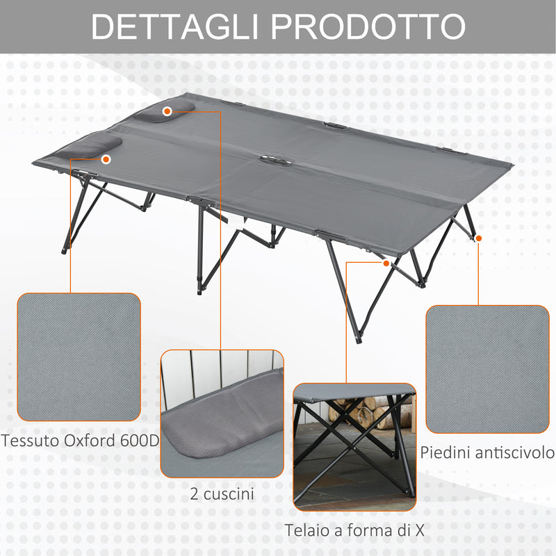 Letto Matrimoniale da Campeggio Pieghevole 194x127x46 cm in Metallo e  Tessuto Oxford Grigio