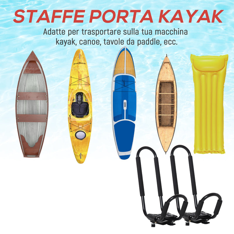 Set 2 Staffe Porta Kayak 46x16,5x47 cm Attacco Universale per Portapacchi Nere-5