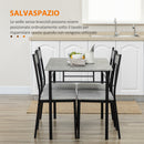 Set da Pranzo Tavolo e 4 Sedie Seduta Imbottita in Metallo e MDF Grigio e Nero-6