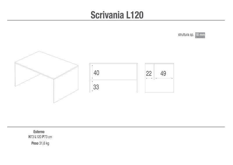 Scrivania 120x73x73 cm Bianco Fiammato-3