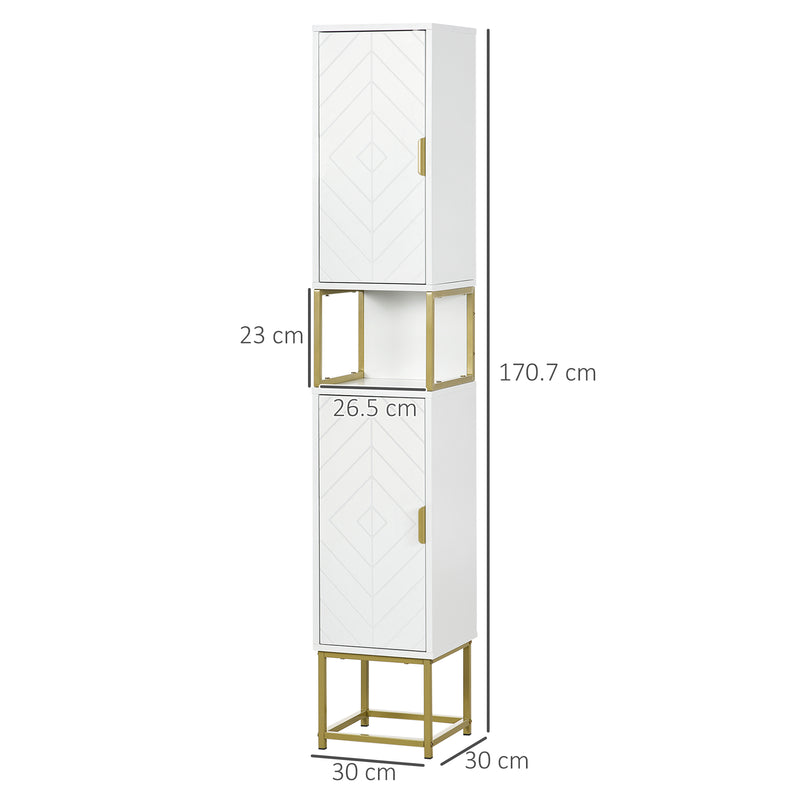 Mobile Colonna Bagno 30x30x170,7 cm in MDF e Acciaio Bianco e Oro-3