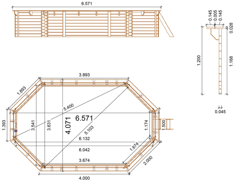 Piscina Ottagonale Fuori Terra 657x407x120 cm in Legno-3