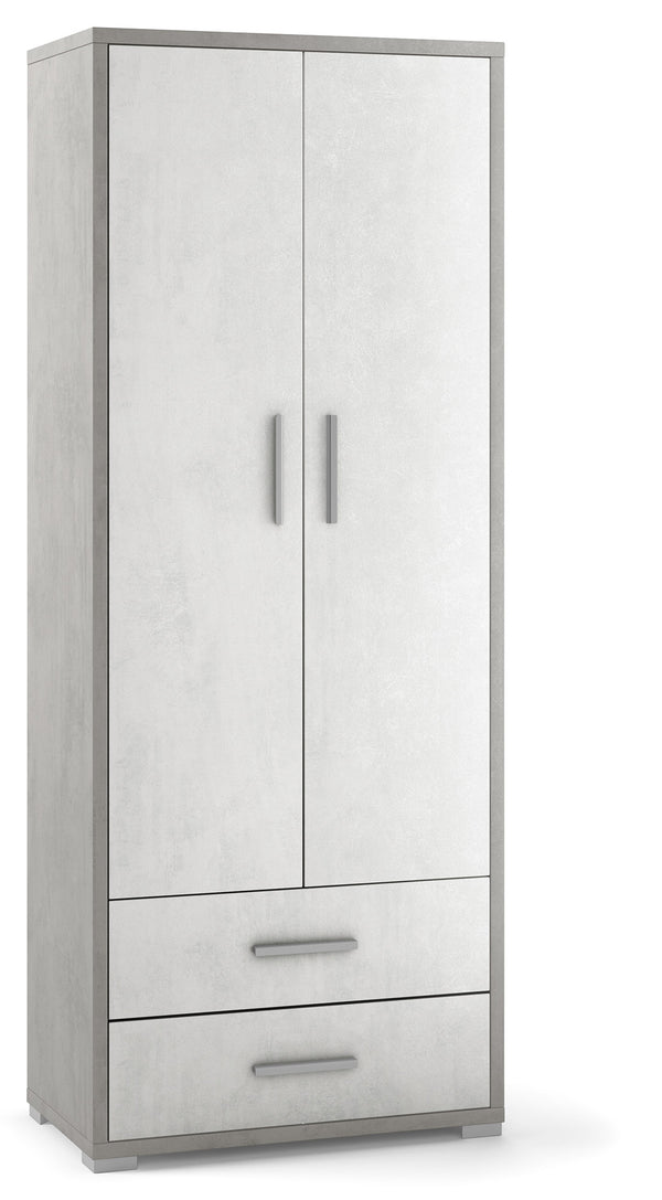 Armadio 2 Ante 2 Cassetti 71x182x41 cm Cemento/Ossido Bianco prezzo