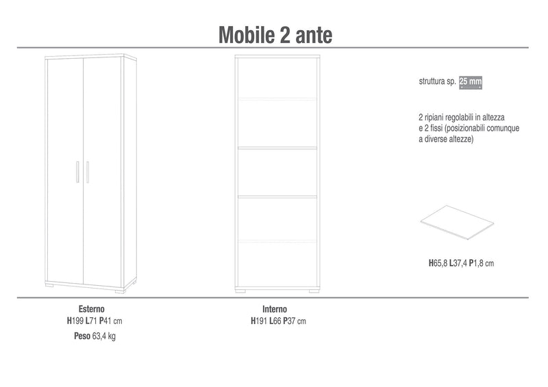 Armadio 2 Ante 71x199x41 cm Cemento – acquista su Giordano Shop