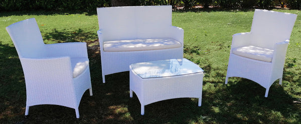 online Set da Giardino Divano Poltrone e Tavolino in Polyrattan Morel Valeria Bianco