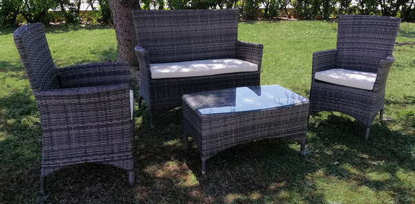 Set da Giardino Divano Poltrone e Tavolino in Polyrattan Morel Valeria Grigio sconto