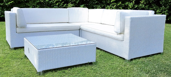 acquista Set da Giardino 2 Divani Poltrona e Tavolino in Polyrattan Morel Dubai Bianco