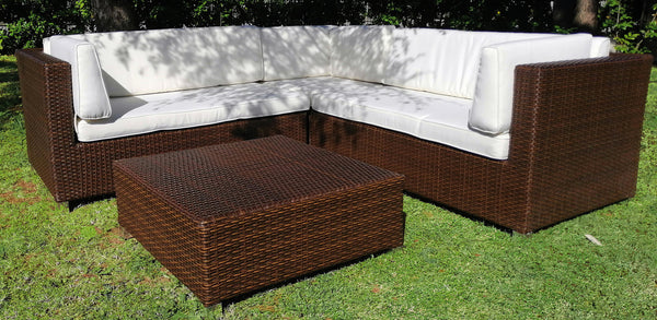 Set da Giardino 2 Divani Poltrona e Tavolino in Polyrattan Morel Dubai Marrone online