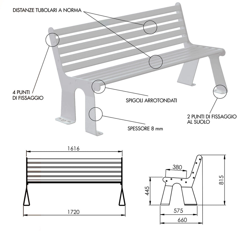 Panchina 3 Posti da Esterno 172x66x81,5 cm in Acciaio Zincato con Schienale Grigio Chiaro e Marrone-5