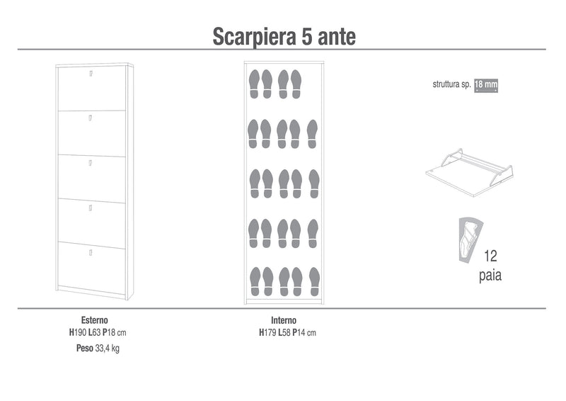 Scarpiera 5 Ante 63x190x18 cm Ossido Bianco – acquista su Giordano Shop