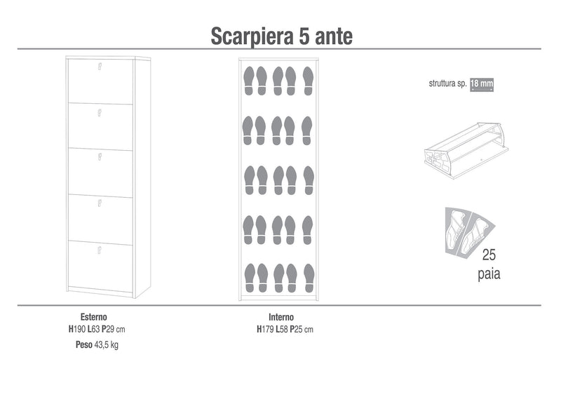 Scarpiera 5 Ante 63x190x29 cm Bianco Fiammato – acquista su Giordano Shop