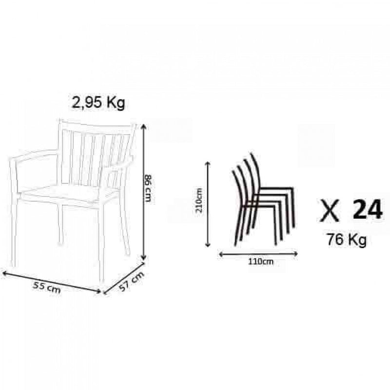 Sedia Martinica Impilabile 55x57x86 h cm in Alluminio Bianco-7