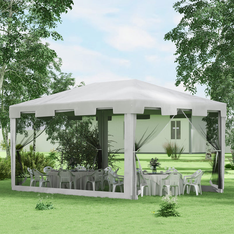 Gazebo da Giardino  Pieghevole con Zanzariera e 2 Ingressi 4x3m in Metallo e PE Bianco e Nero-2