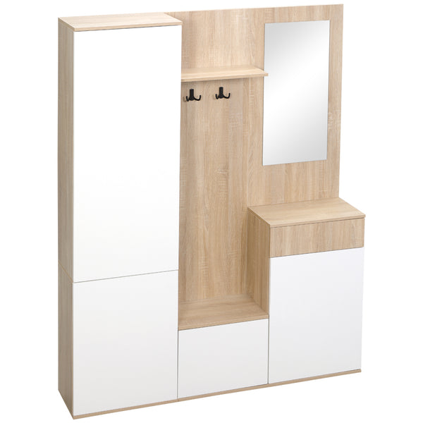 Mobile da Ingresso 4 in 1 con Specchio 145x29x184 cm in Truciolato Bianco e Legno Naturale acquista