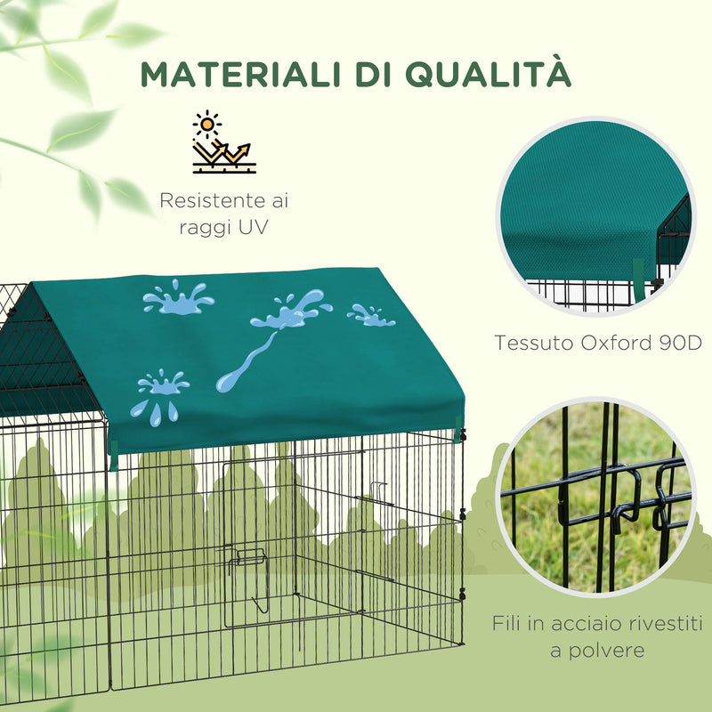 Gabbia per Conigli da Esterno 220x85x103 cm in Acciaio e Tessuto Oxford Verde-7