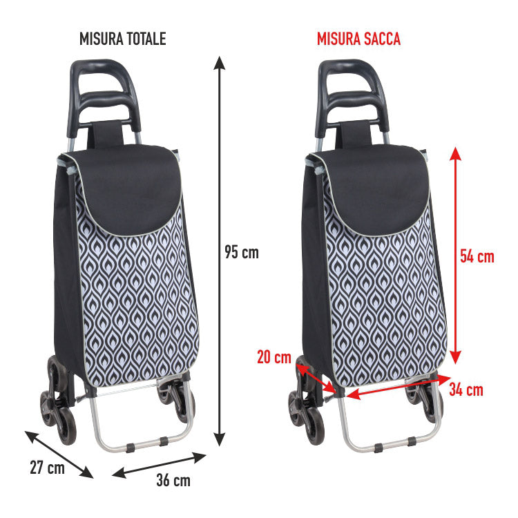 Carrello Trolley Pieghevole per la Spesa 6 Ruote per Scale in Acciaio Sofia  Nero