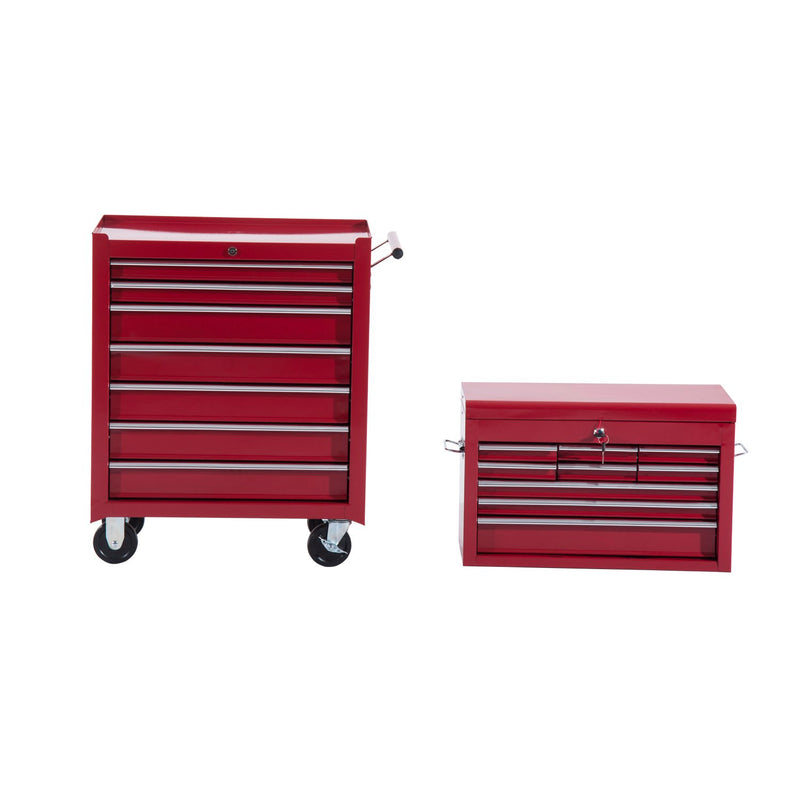 Carrello da Officina Portautensili Attrezzi con Cassettiera Rosso 61.5x33x113 cm -3