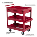 Carrello Porta Attrezzi da Officina con Rotelle in Lamiera Rosso 68x46x82 cm -6