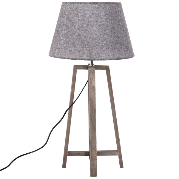 Lampada da Tavolo Paralume in Lino Base in Legno di Paulonia Grigio 68,5 cm online