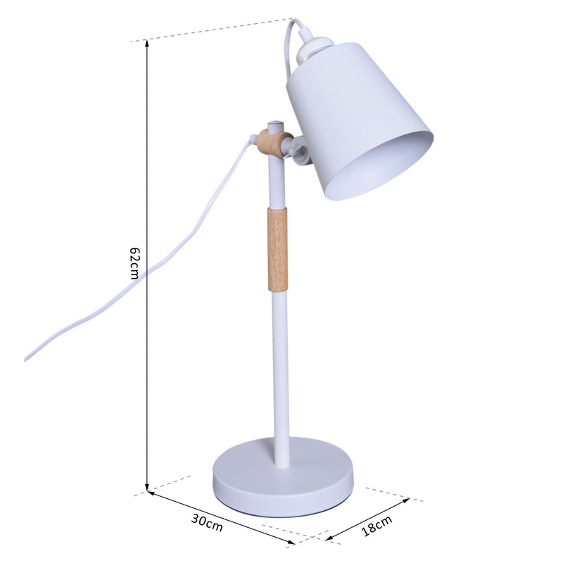 Lampada da Tavolo con Angolo Regolabile in Metallo e Legno Bianco 30x18x62 cm -3