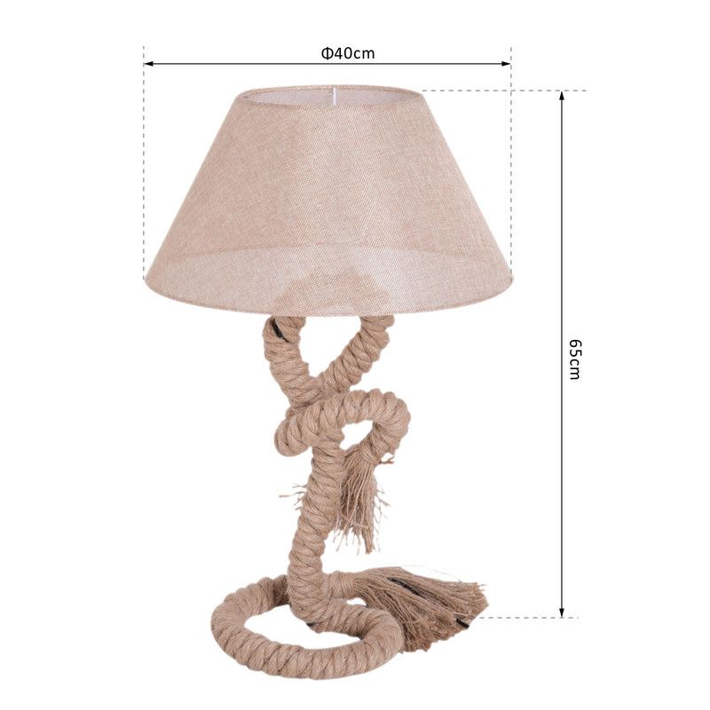 Lampada da Comodino Abat jour in Corda di Canapa Beige 40x40x65 cm -3