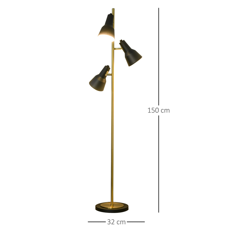 Lampada da Terra con 3 Paralumi E27 in Metallo  Nero e Bronzo-3