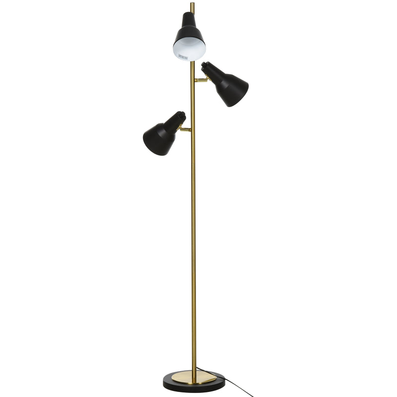 Lampada da Terra con 3 Paralumi E27 in Metallo  Nero e Bronzo-4