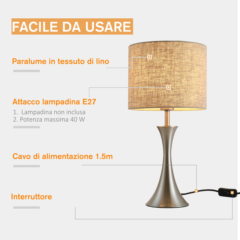 Lampada da Comodino Abat Jour con Paralume in Tessuto E27 Ø25x51 cm  Beige-5