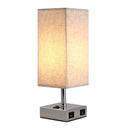 Lampada da Comodino Abat Jour con Paralume in Tessuto e 2 Porte USB E27 12x12x35 cm  Crema-1