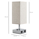 Lampada da Comodino Abat Jour con Paralume in Tessuto e 2 Porte USB E27 12x12x35 cm  Crema-3